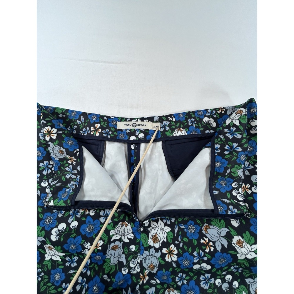 TORY BURCH SPORT Tech Twill Golf Skort L Women Blue Floral Active Tennis Pockets - Picture 3 of 9